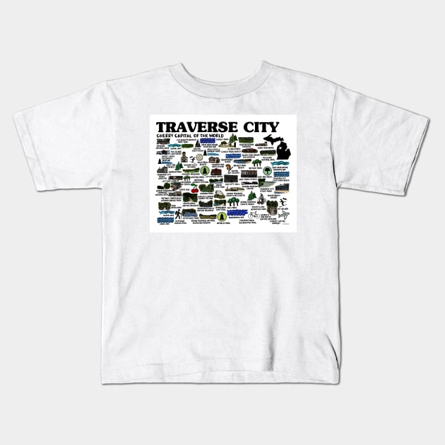 Traverse City Map Kids T-Shirt by fiberandgloss